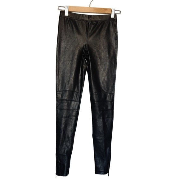David Lerner Black Ankle Zip Vegan Leather Leggings size XS - Picture 3 of 15
